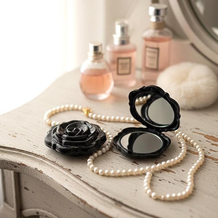 양면 손거울 접이식 동백꽃 미니 휴대용 거울 여행용 소형 외출용