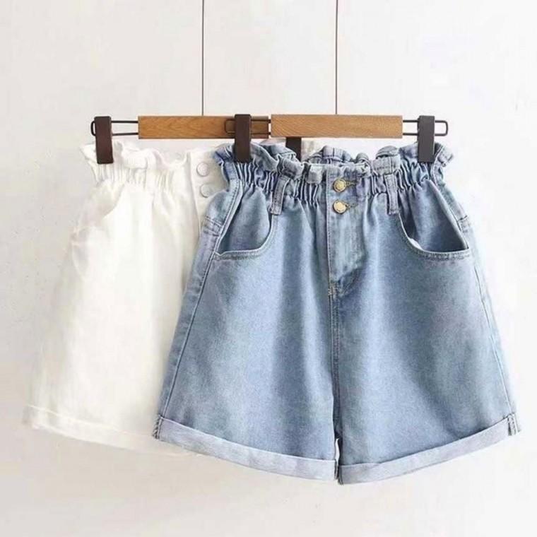 A라인 여성 허리밴딩 청 반바지 3color 반바지 미니 데님