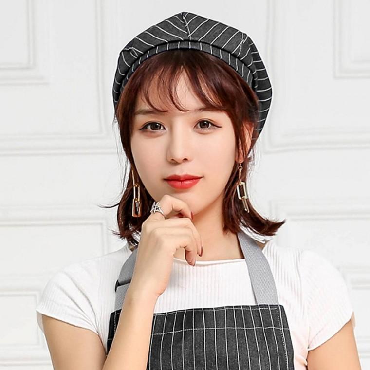 (GTF39670)스트라이프 베레모 주방모자(블랙)
