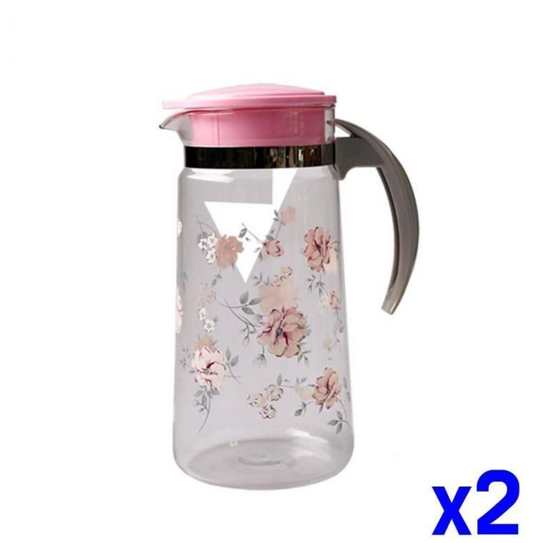 손잡이 플라워 유리물병 핑크 x2개 주방물병 물보관통