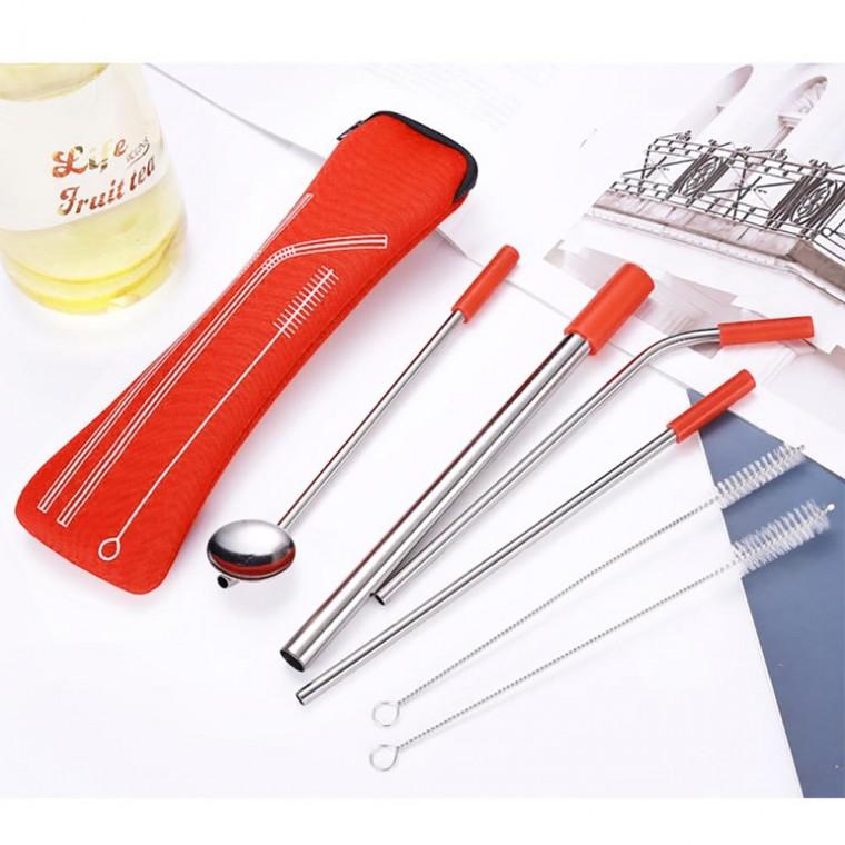 (GTS78252)휴대용 스텐 빨대 6종세트(레드)
