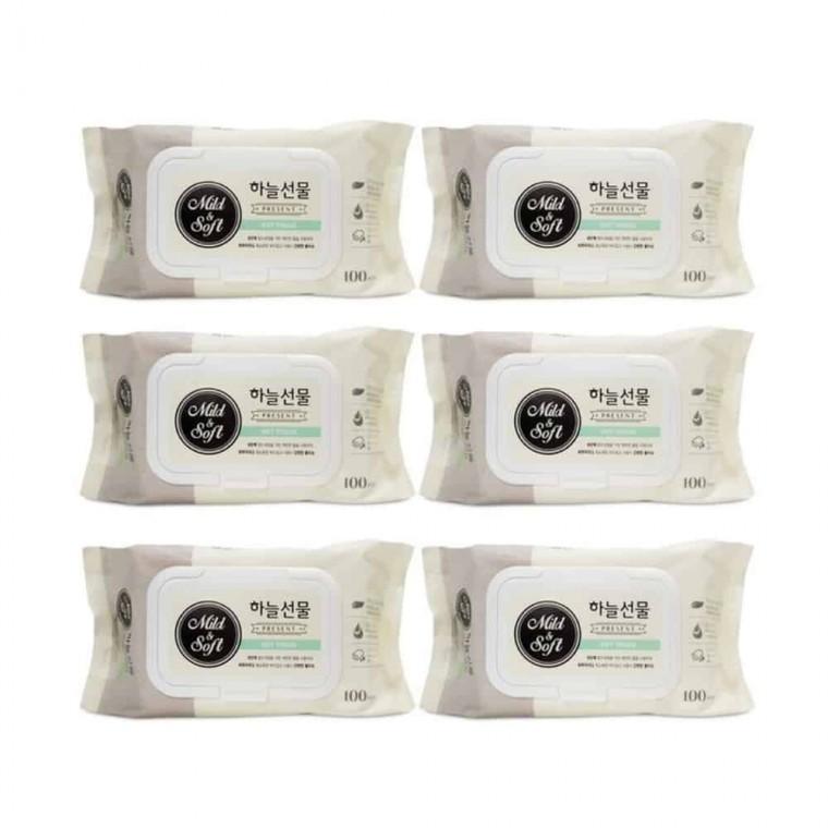 물티슈 캡형 100매 6개 휴대용물티슈 부드러운물티슈 순한물티슈 여행용물티슈