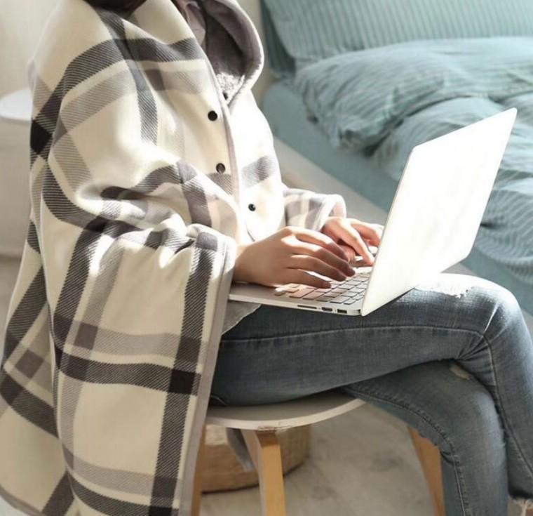 단추 체크 극세사 융털 무릎 담요 보온 여행용 공부 캠핑 사무실 두꺼운 차량용 망토
