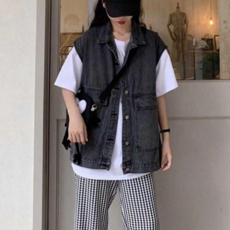 여자 레이어드 간절기 아우터 흑 청 데님 조끼 베스트