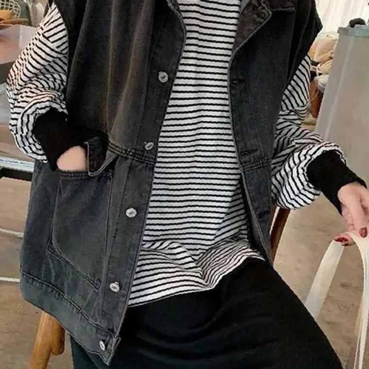 베스트 흑 데님 아우터 간절기 여자 청 조끼 레이어드