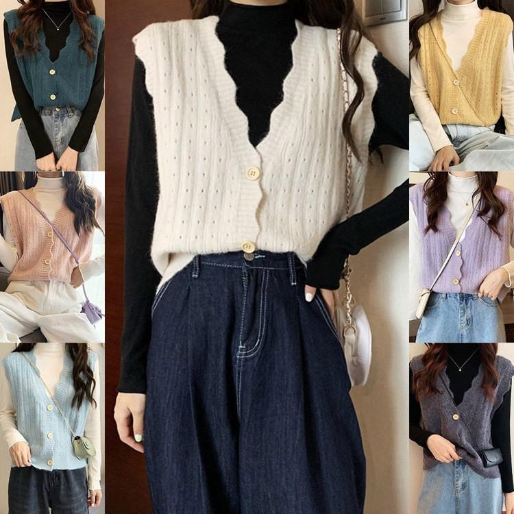 니트베스트 러블리 브이넥 셔링 펀칭 데일리 니트조끼