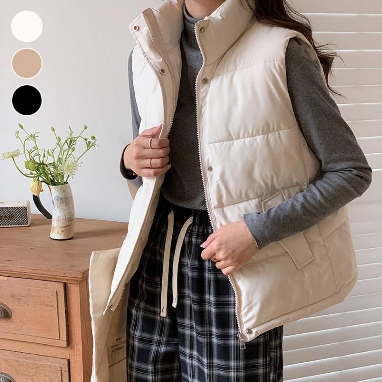 조끼패딩 가성비좋은 여성 패딩베스트 데일리 하이넥