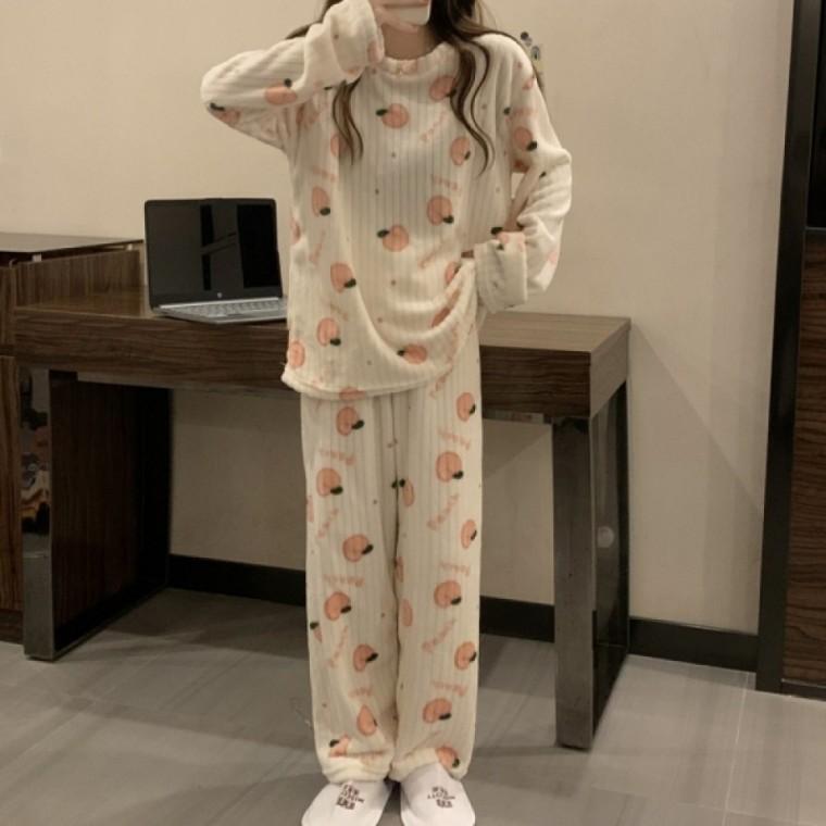 피치 골지 극세사 상하의세트 홈웨어 겨울 잠옷 파자마