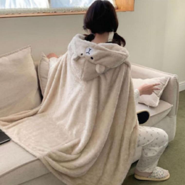 겨울 보온 사무실 블랭킷 포근 베어 후드 숄 무릎 담요