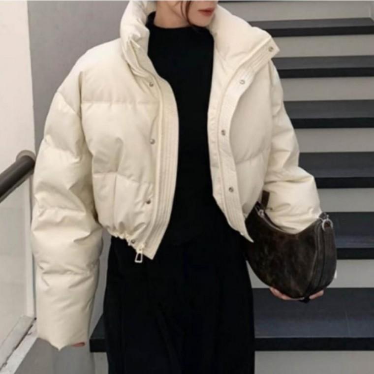 여성 겨울 보온 유광 광택 크롭 숏 패딩 점퍼 자켓