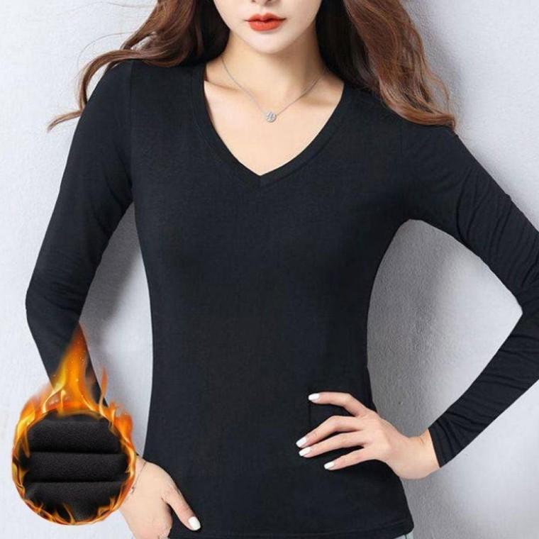 스판 겨울 긴팔티 기모티셔츠 이너티 브이넥 V넥 캐주얼티셔츠 여성티셔츠