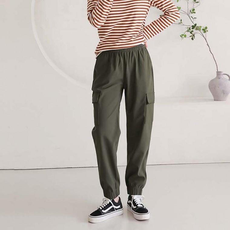 여자 겨울 외출 방한 양털 안감 카고 스타일 조거 추리닝 밴딩 바지