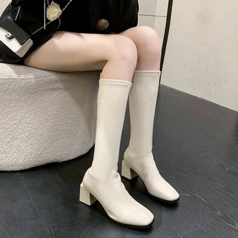 여자 슬림 다리 라인 가죽 겉감 스타일 겨울 기모 안감 롱 부츠