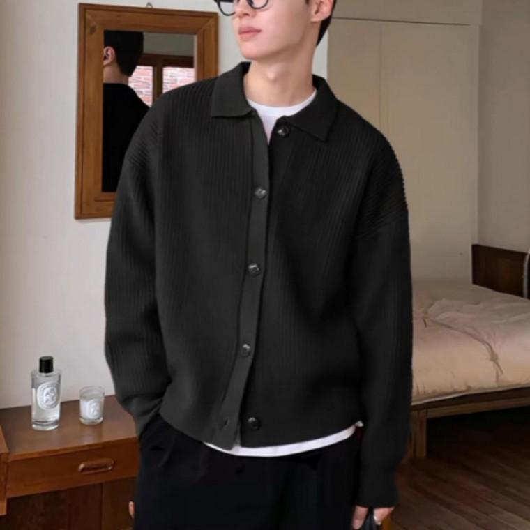 남성 겨울 스웨터 니트 긴팔 오버핏 하찌 카라넥 가디건