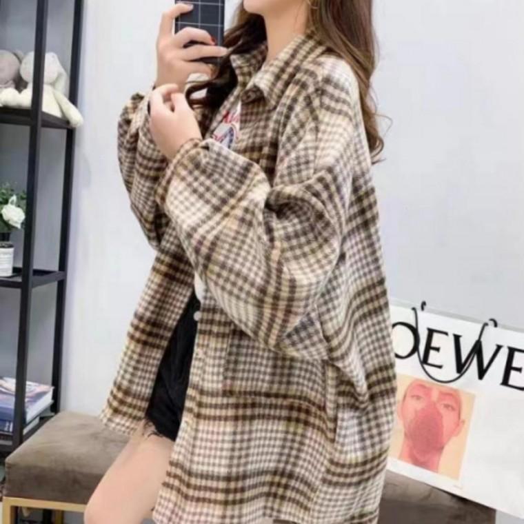 오버핏 루즈핏 간절기 겨울 기모 남방 체크 모직 셔츠
