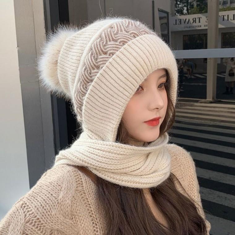 겨울 따뜻한 올인원 일체형 꽈베기 포인트 목도리모자