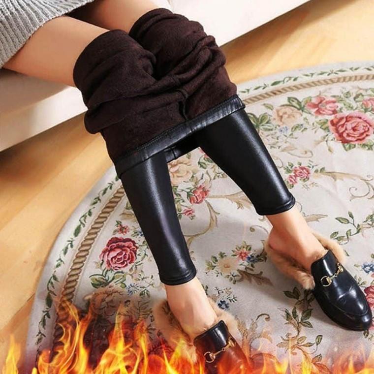 레더기모레깅스 여자 가죽 블랙 융털가득 겨울쫄바지