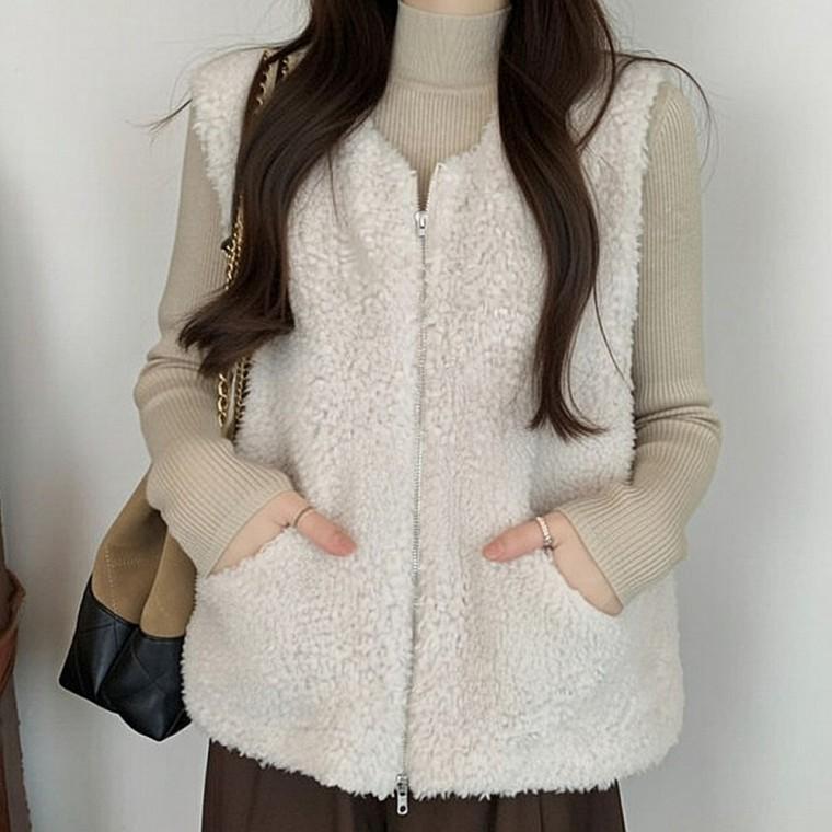여성 겨울 양털 쪼끼 뽀글이 레이어드 베스트
