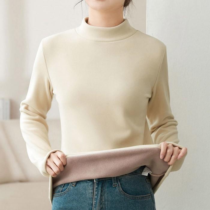 보온티셔츠 기모 여성 방한 반폴라 겨울 긴팔티셔츠
