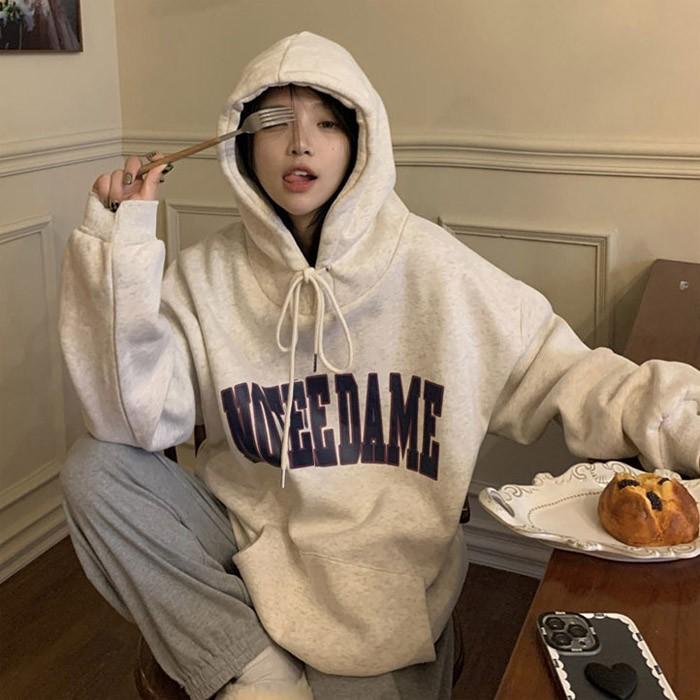 여성 후드 캐주얼 오버핏 겨울기모 빅레터링 N티셔츠