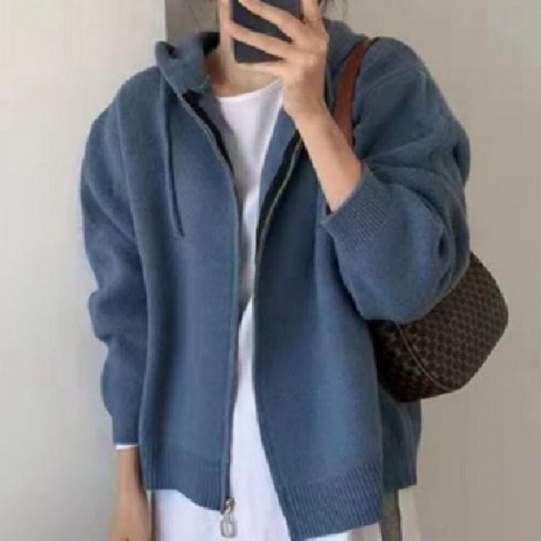 여성 후드 집업 니트 가디건 루즈핏 무지 지퍼 간절기 봄 가을 겨울
