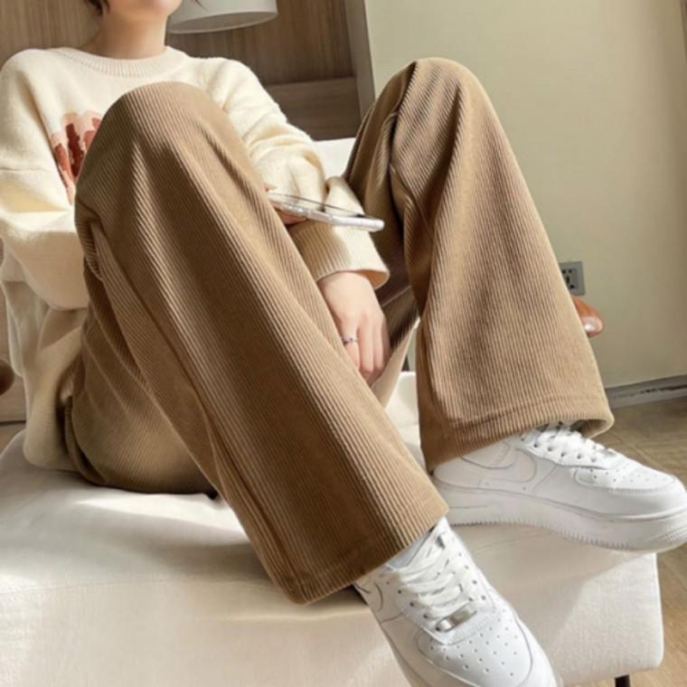 여성 코듀로이 팬츠 포켓형 주머니 밴딩 기모 겨울 팬츠 외출용