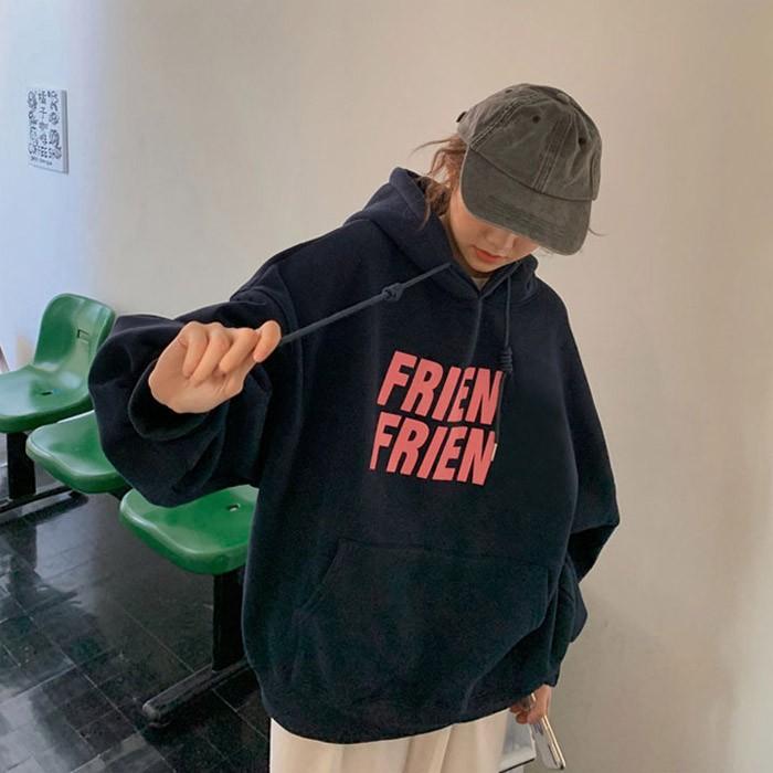 드롭숄더 후드 티셔츠 기모 F레터링 여성 겨울티셔츠