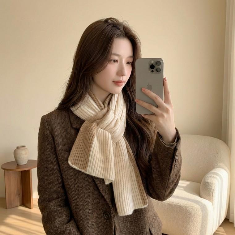 투톤 베이직 머플러 따뜻하고 포인트 주기 좋은 겨울 목도리 니트 골지 레이어드 2color