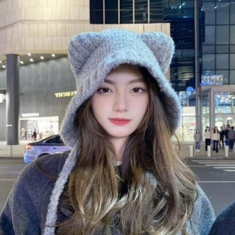 보넷 고양이 비니 비니 모자 여성 겨울 귀여운 고양이 잡화 스타일 보넷