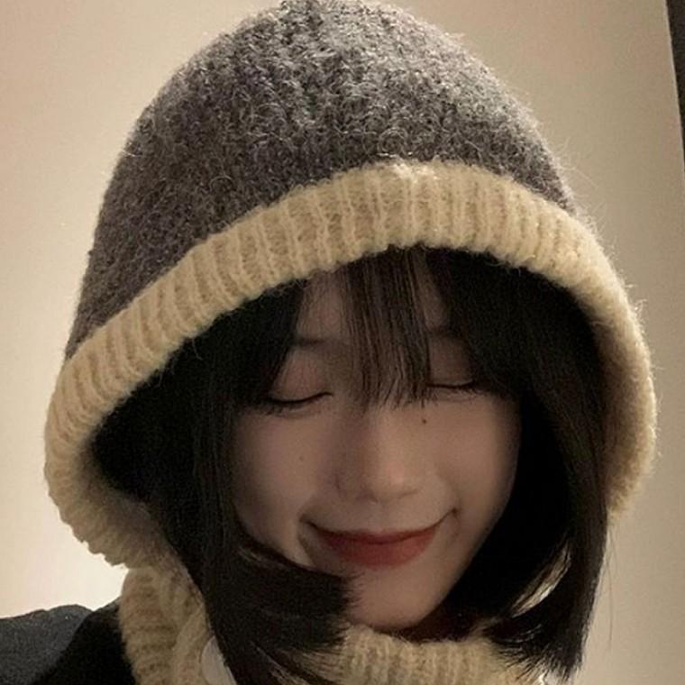 겨울 레이어드 여자 버튼 배색 니트 워머