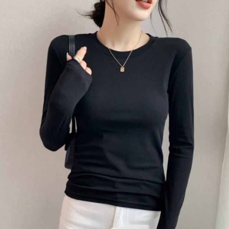 여성 간절기 겨울 이너 방한 보온 라운드넥 긴팔 티셔츠