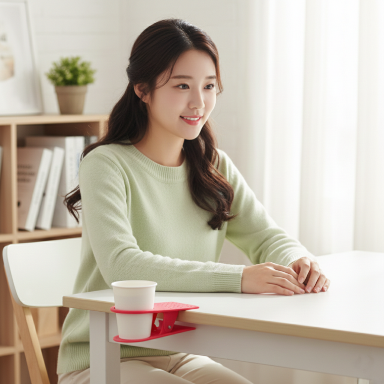 테이블 컵홀더 휴대용 사무실 틈새 정리 음료 커피 텀블러 거치대 받침대 캠핑 여행 무타공 설치 용품