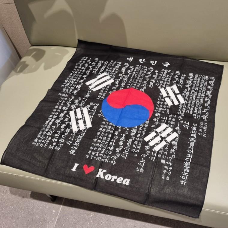 (대한민국 블랙) 국산 면 스카프/손수건/반다나-개별포장-도매매 낱개가능