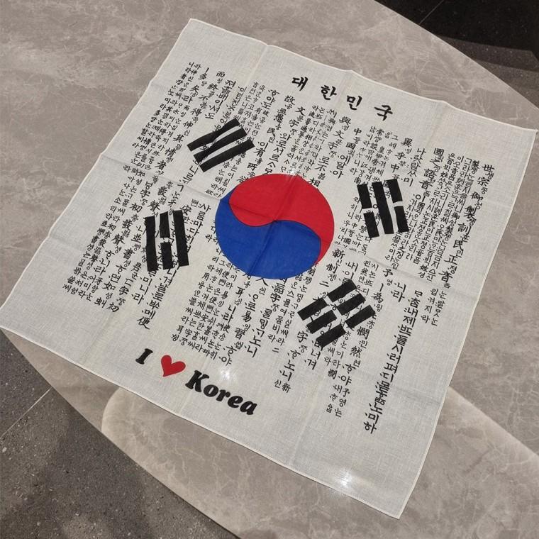 (대한민국 화이트) 국산 면 스카프/손수건/반다나-개별포장-도매매 낱개가능