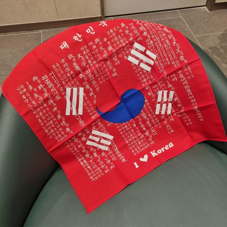 (대한민국 레드) 국산 면 스카프/손수건/반다나-개별포장-도매매 낱개가능