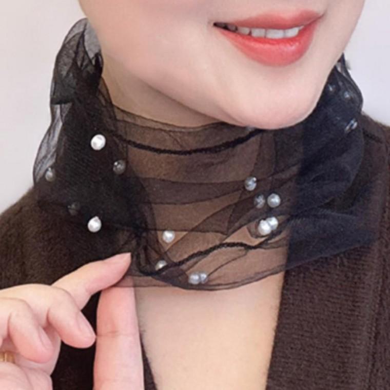 가리개 넥워머 진주 스카프 목주름가리개 목주름 망사 미니 넥워머 망사