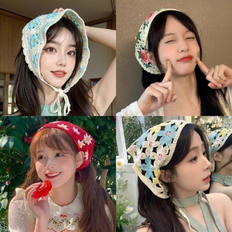 여성 스카프 삼각두건 데이지 플라워 두건