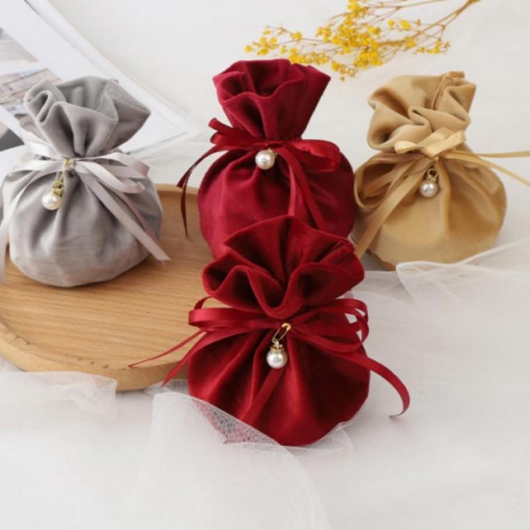 진주 플란넬 플란넬 15X14cm 수입 가방 진주 복주머니 복주머니 레드