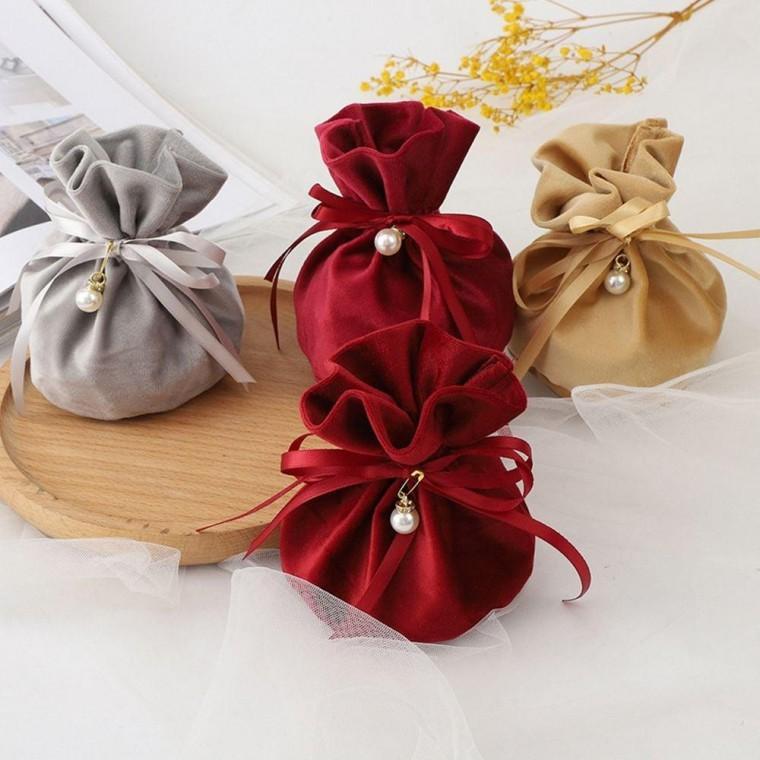 플란넬 진주 복주머니 옐로우 15X 14cm 파우치 진주파 벨벳 선물 소품 주얼리