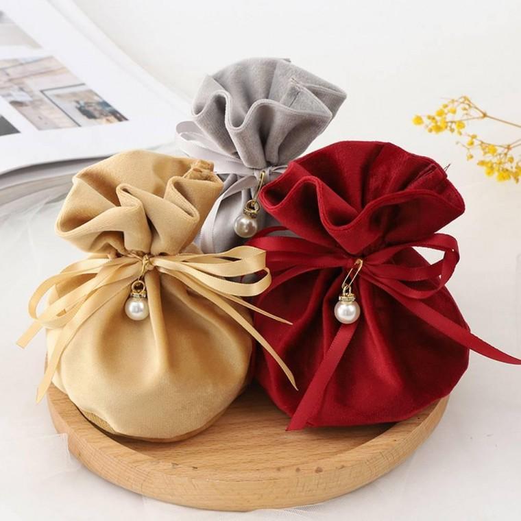 15X14cm 블루 진주 플란넬 복주머니