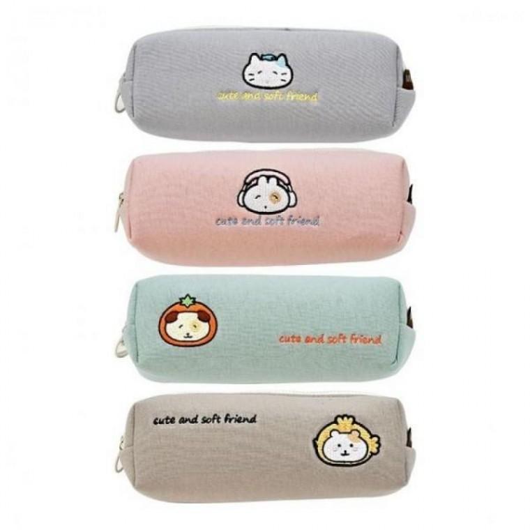 1개 미오니 펜파우치 캐릭터 햄스터 고양이 수납 동물 자수 봉제 신학기 입학선물 준비물 필통 수납