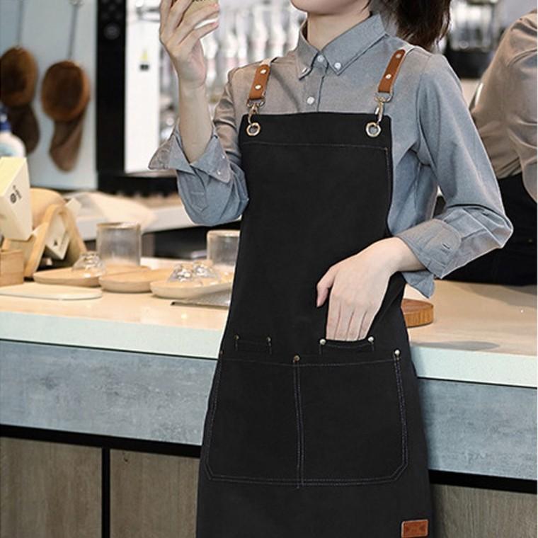 공방 카페 레더원 캔버스 방수 앞치마 블랙