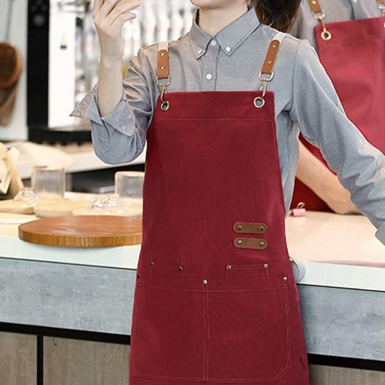 공방 카페 레더원 캔버스 방수 앞치마 레드