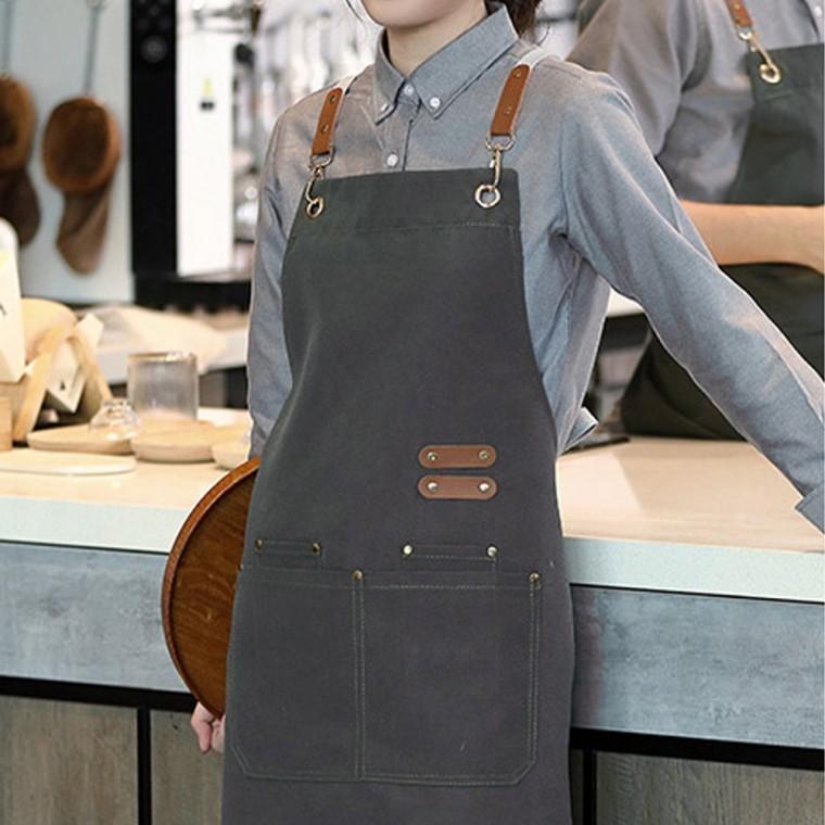 공방 바리스타 레더원 캔버스 방수 앞치마 그레이