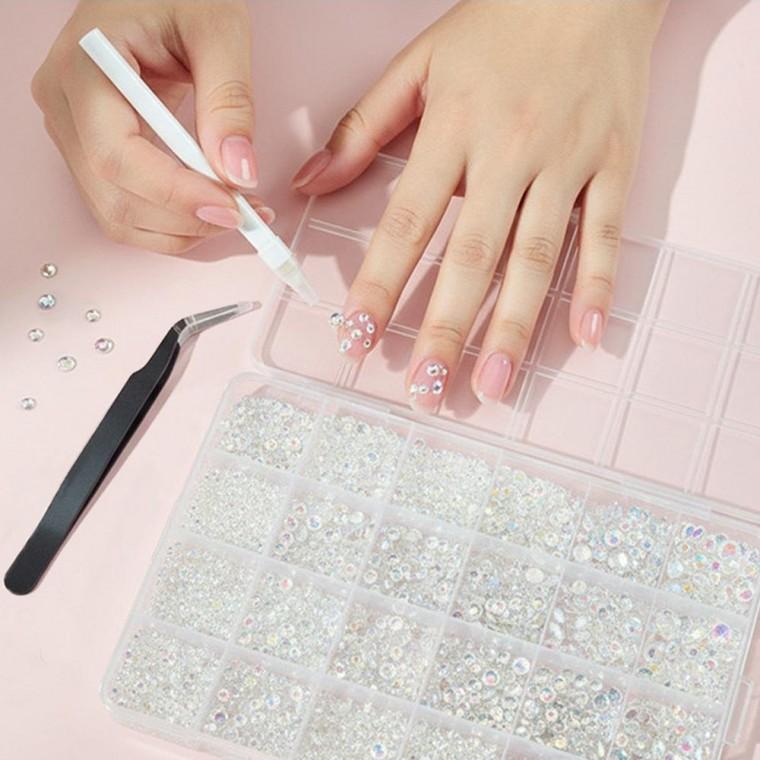 네일아트 대용량 평 크리스탈ab스톤+픽커+핀셋 세트