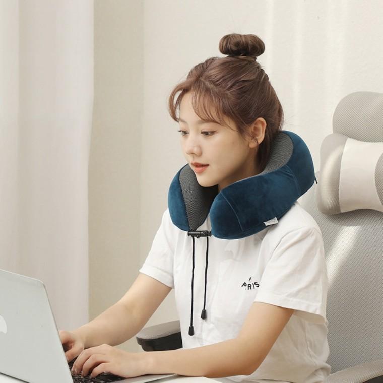 휴대용목쿠션 여행용목쿠션 릴렉션 메모리폼 목베개 3종세트 블루