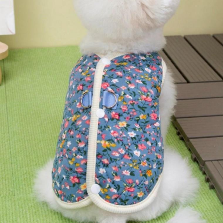 강아지옷 커플템 따뜻한 김장조끼 할머니 의상 촌캉스 쪼끼 꽃무늬 소형견