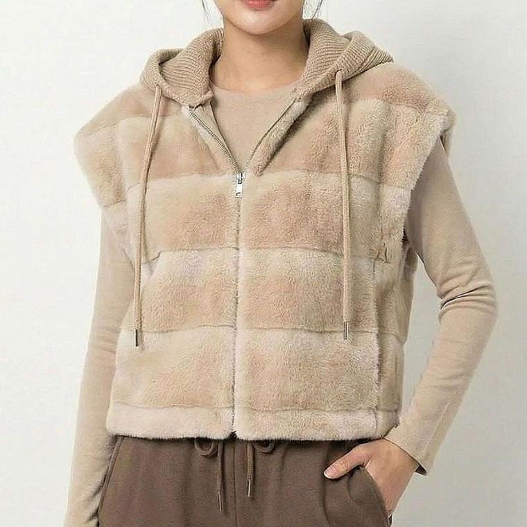 여성 겨울 밍크 퍼베스트 후드 조끼 탈부착