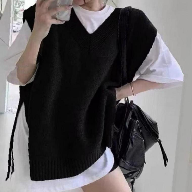 여성 2컬러 러블리 모던 레이어드룩 니트조끼 베스트