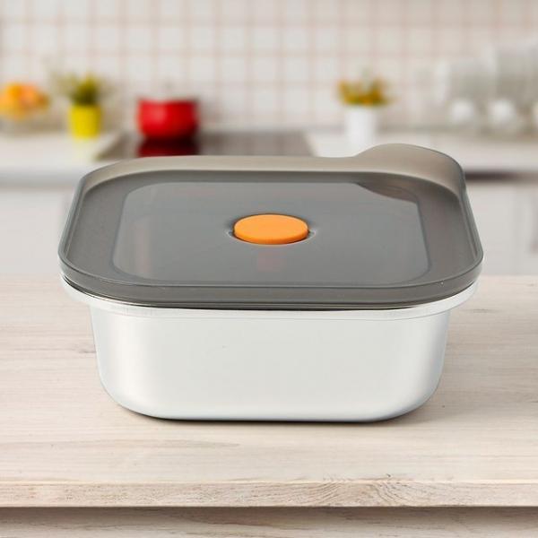 온프레시 전자레인지 스텐 밀폐용기 정사각 납작 반찬통 (500ml)